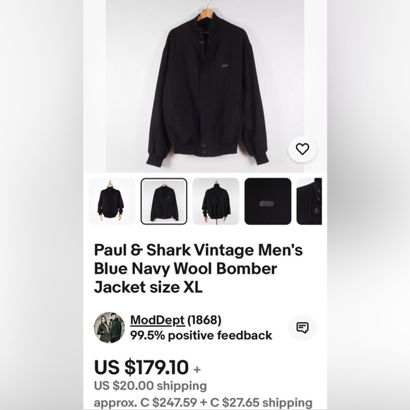 REDUCED🌺Vtg Paul & Shark 100% wool dark blue/black men’s bomber jacket! XXL - Picture 11 of 17